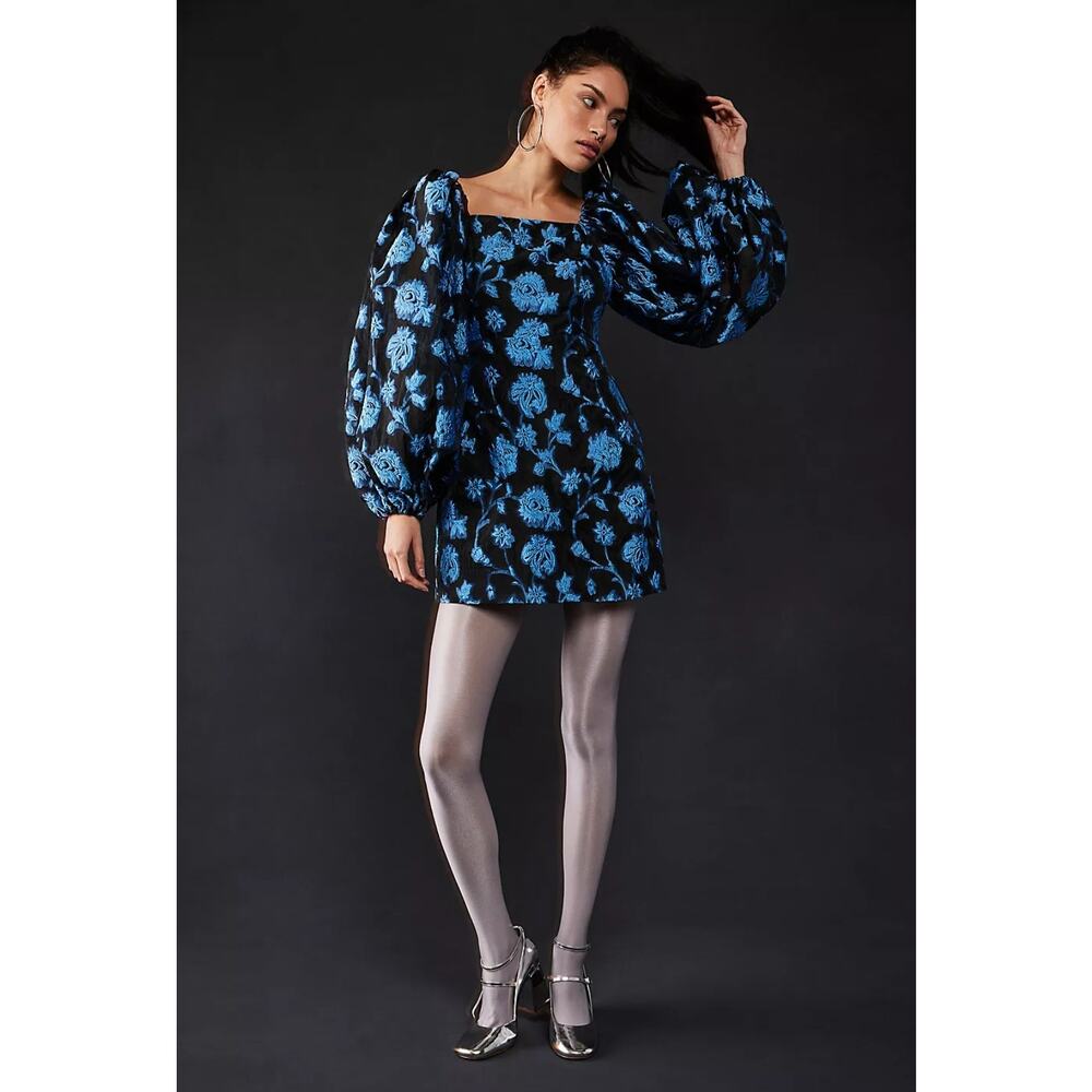 New FREE PEOPLE Aureta Georgia Mini Dress $268 XS Black/Blue Floral Embroidered